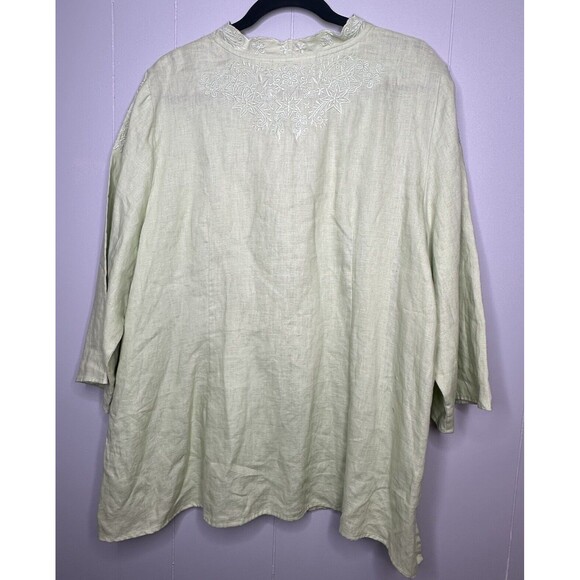 Lucy & Laurel Woman Plus Size 2X Green Blouse 100% Linen Button Up Embroidered - Picture 2 of 12